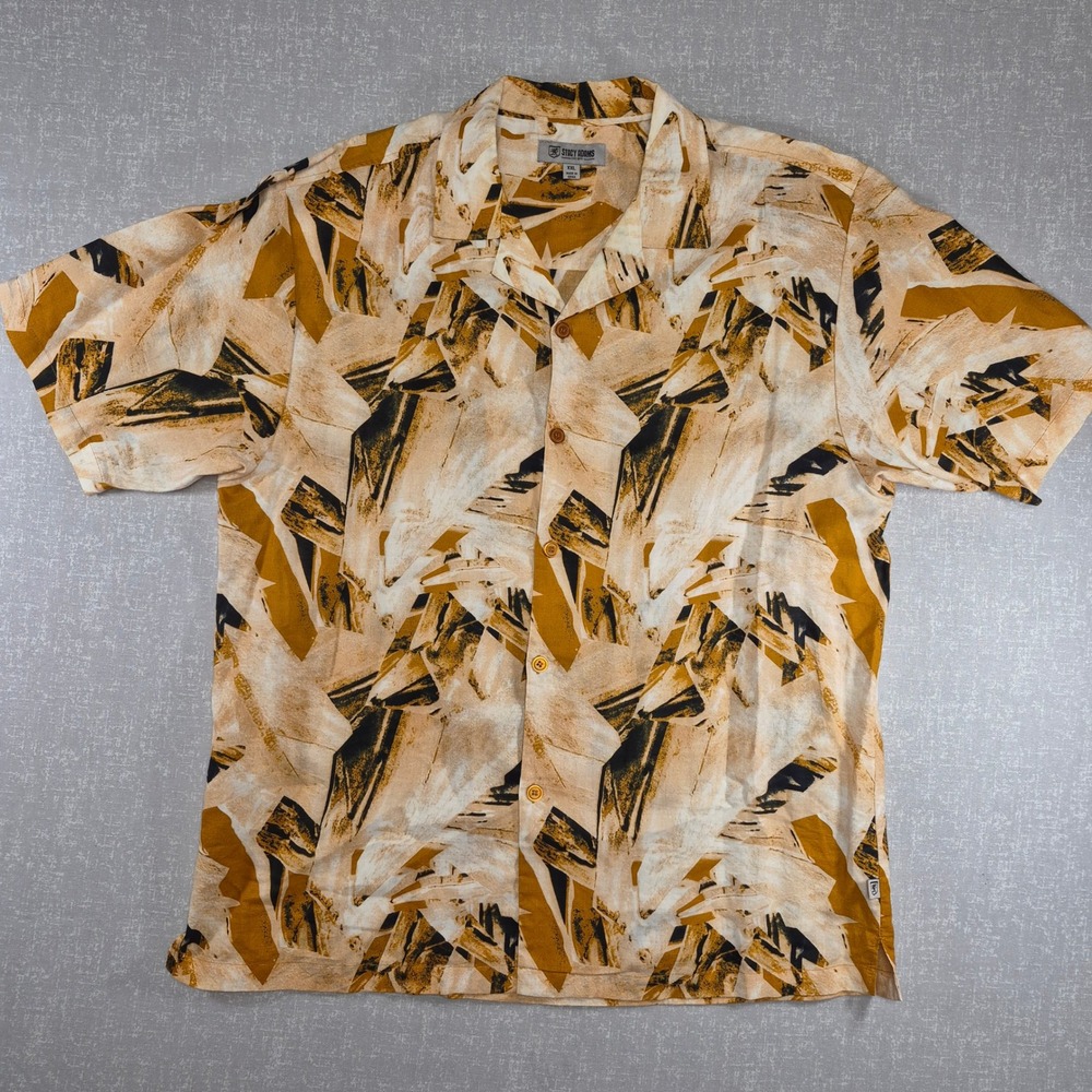 Stacy Adams Mens XXL Abstract Geometric Linen Blend Short Sleeve Button Up Shirt